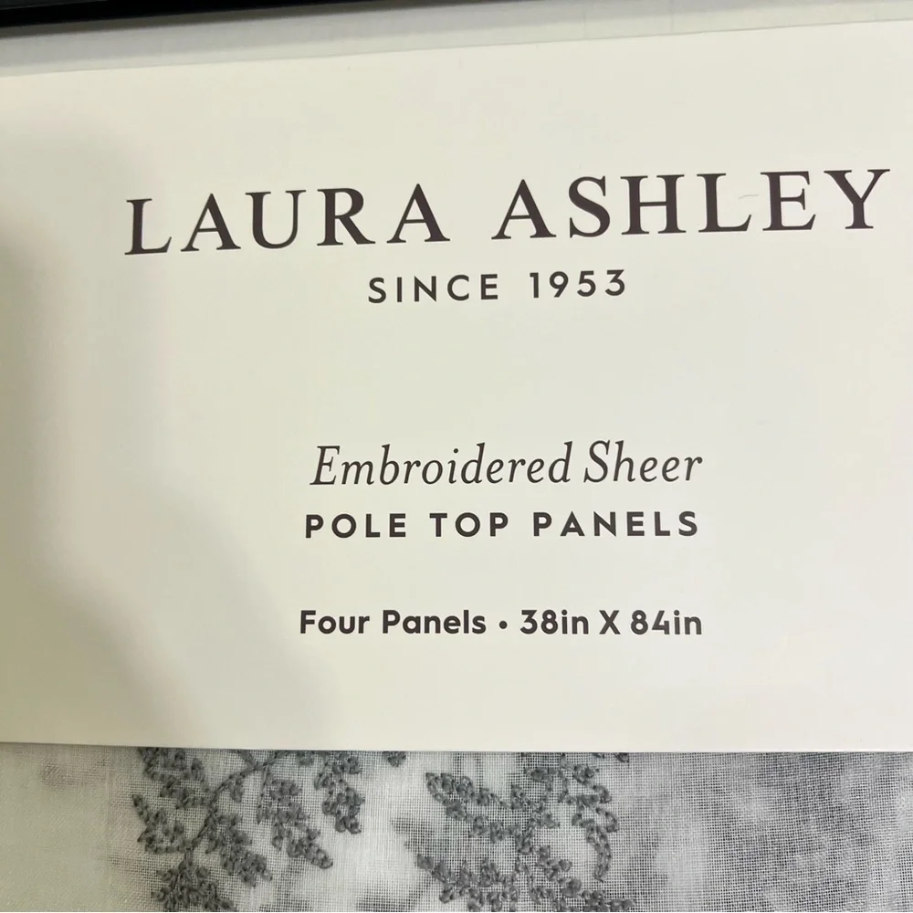 4 Laura Ashley Embroidered Floral Vines Sheer Curtains 38x84” New